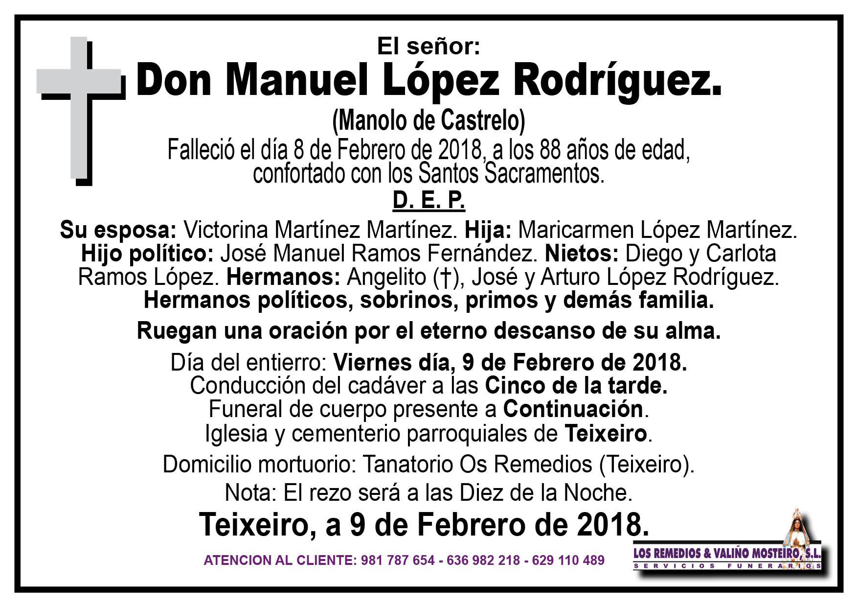 Esquela de Manuel López Rodríguez.
